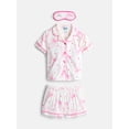 thumbnail image 1 of Wonder Nation Girls Short Sleeve Button Front Pajama Top and Shorts Set with Eyemask, 3-Piece, Sizes Sizes 4-18, 1 of 4
