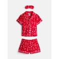 thumbnail image 1 of Wonder Nation Girls Short Sleeve Button Front Pajama Top and Shorts Set with Eyemask, 3-Piece, Sizes Sizes 4-18, 1 of 4