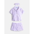 thumbnail image 1 of Wonder Nation Girls Short Sleeve Button Front Pajama Top and Shorts Set with Eyemask, 3-Piece, Sizes Sizes 4-18, 1 of 4