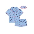 thumbnail image 1 of Wonder Nation Girls Short Sleeve Button Front Pajama Top and Shorts Set with Eyemask, 3-Piece, Sizes Sizes 4-18, 1 of 3