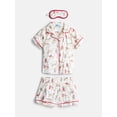 thumbnail image 1 of Wonder Nation Girls Short Sleeve Button Front Pajama Top and Shorts Set with Eyemask, 3-Piece, Sizes Sizes 4-18, 1 of 4