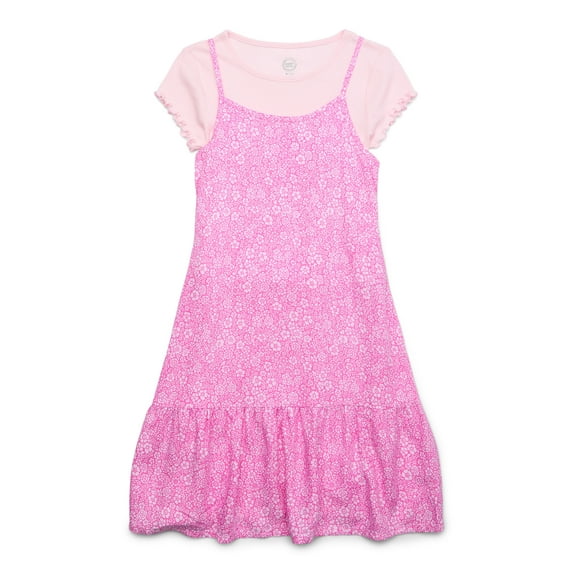 Wonder Nation Girls Printed Cami Dress with Short-Sleeves, Sizes 4-18 & Plus