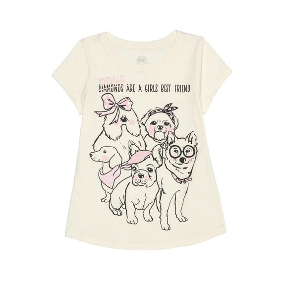 Wonder Nation Girls Short Sleeve Dogs T-Shirt, Sizes 4-18 & Plus
