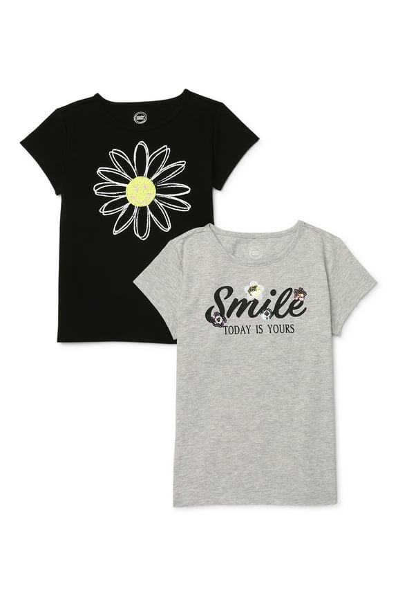 Girls Short Sleeve Embellished T-Shirts, 2-Pack, Sizes 4-18 & Plus