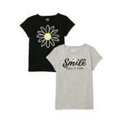 Wonder Nation Girls Short Sleeve Embellished T-Shirts, 2-Pack, Sizes 4-18 & Plus