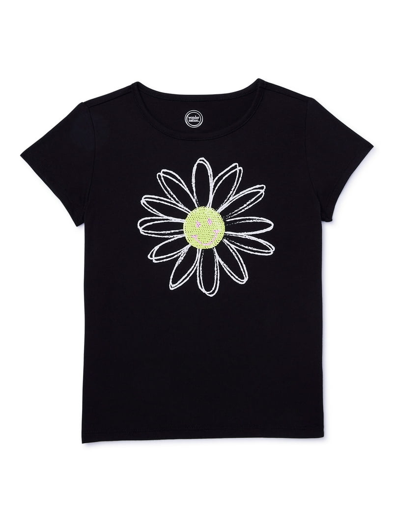 Wonder Nation Girls Short Sleeve Embellished Graphic Tee