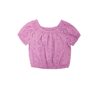 Wonder Nation Girls Short Sleeve Eyelet Puff Sleeve Top, Sizes 4-18 & Plus