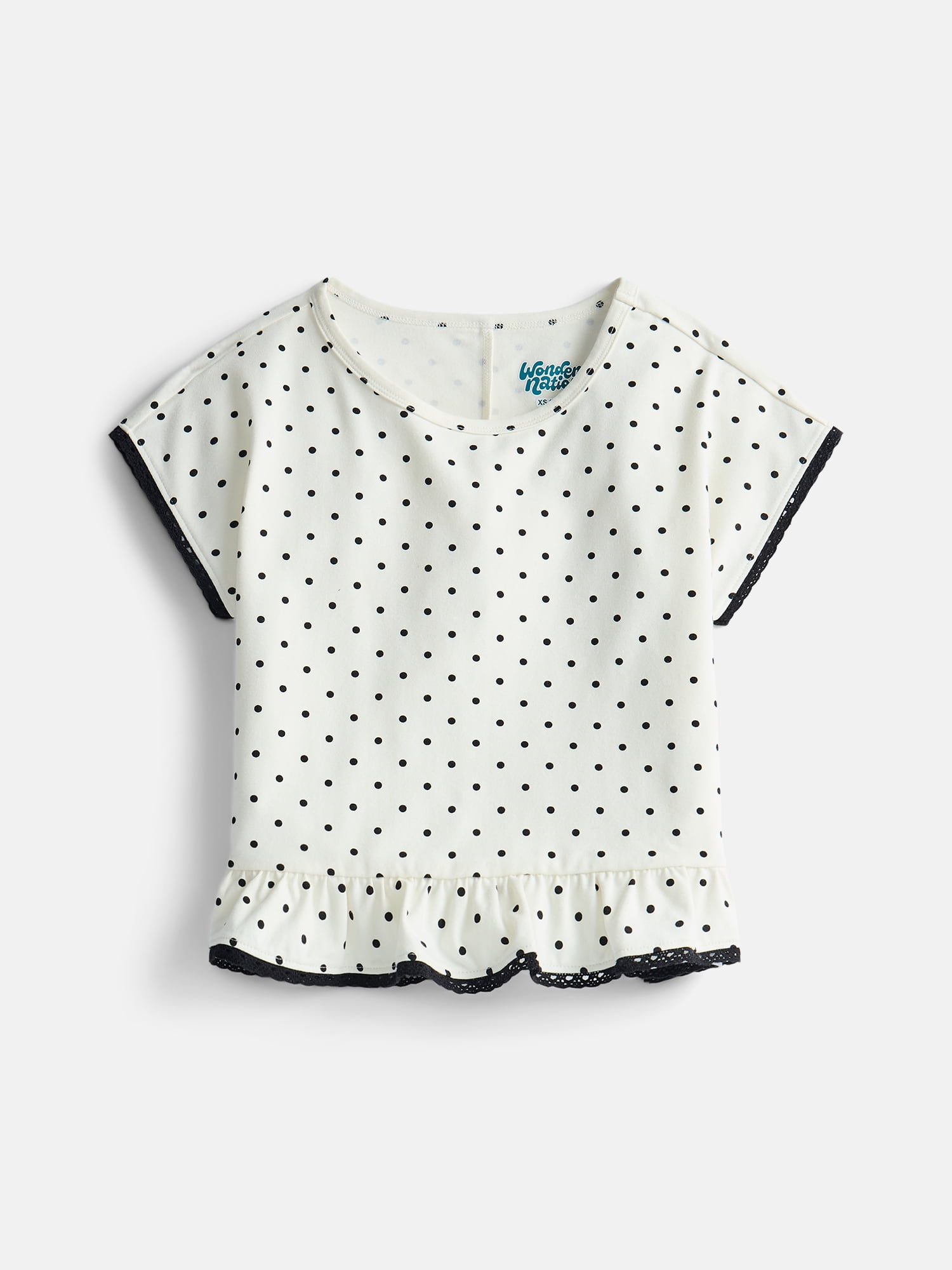 Wonder Nation Girls Ruffle Hem Top with Short Sleeves, Sizes 4-18 & Plus