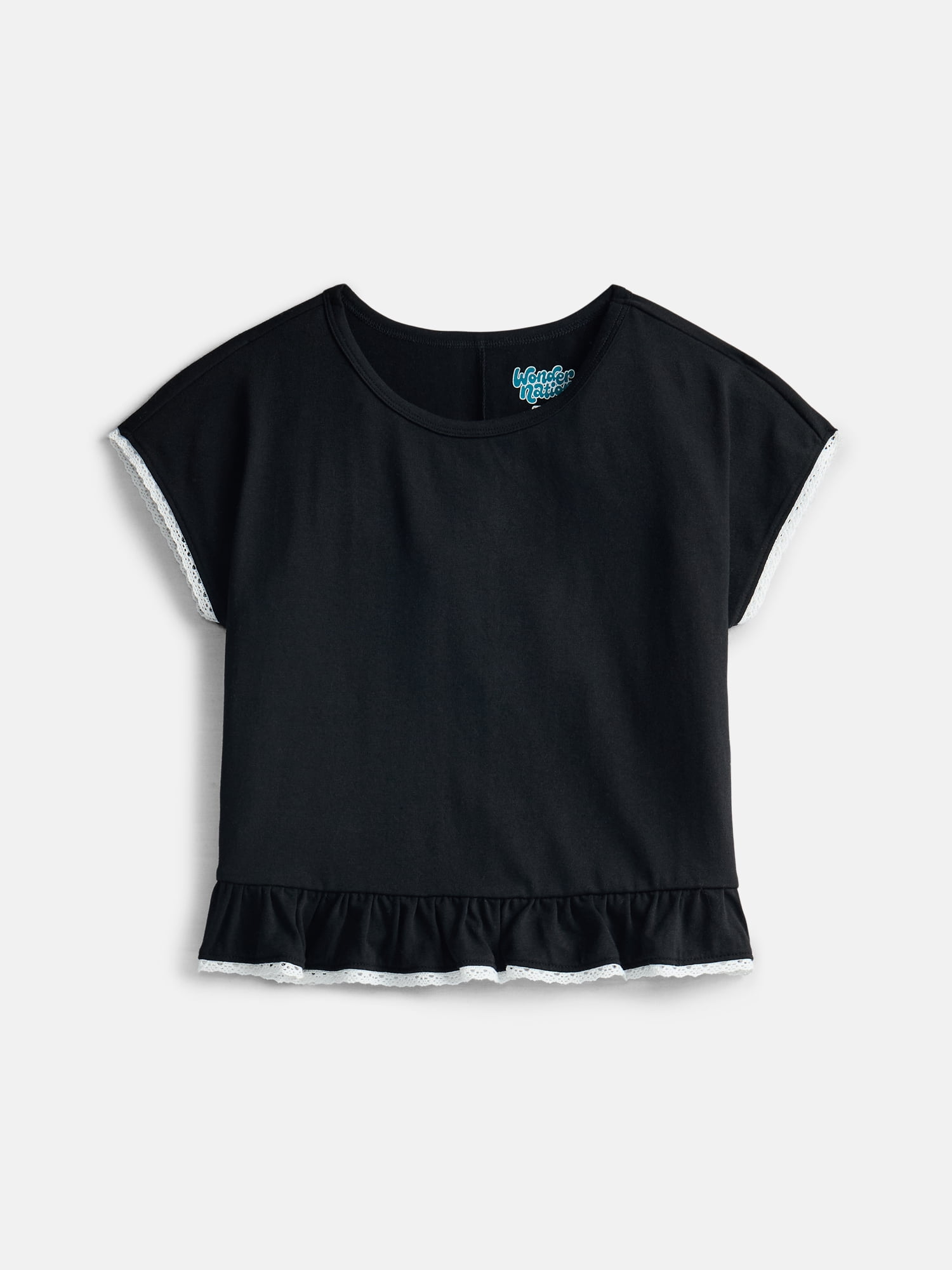 Wonder Nation Girls Ruffle Hem Top with Short Sleeves, Sizes 4-18 & Plus