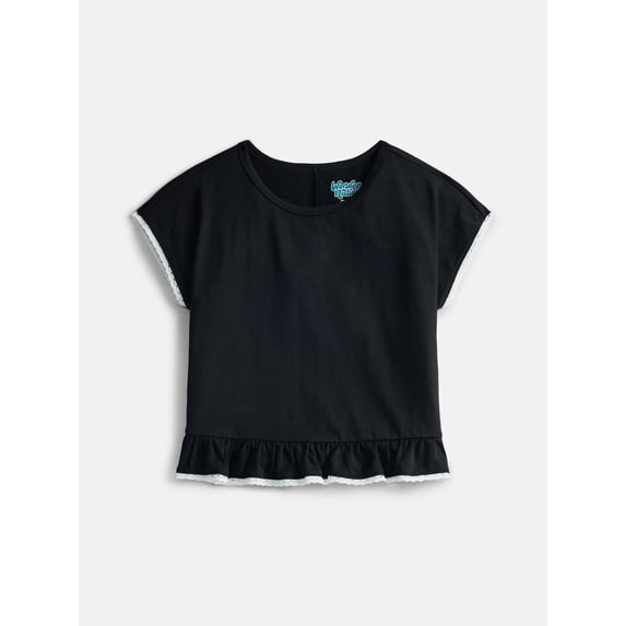 Wonder Nation Girls Ruffle Hem Top with Short Sleeves, Sizes 4-18 & Plus