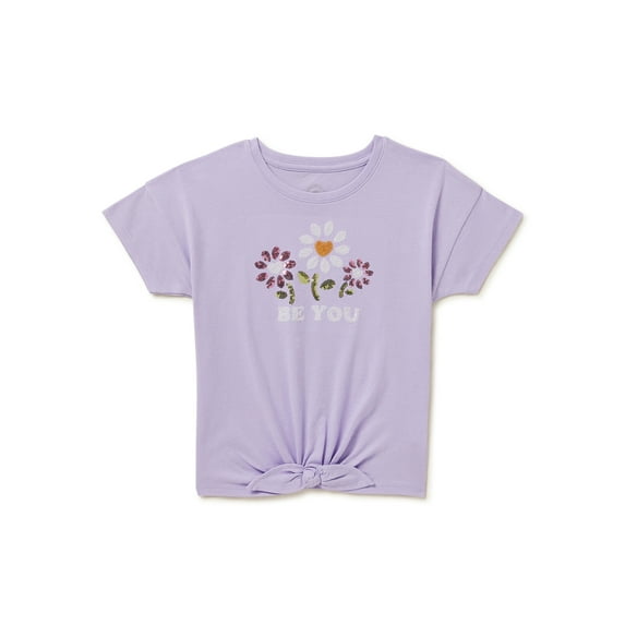 Wonder Nation Girls Short Sleeve Graphic Tee with Sequins, Sizes 4-18 & Plus