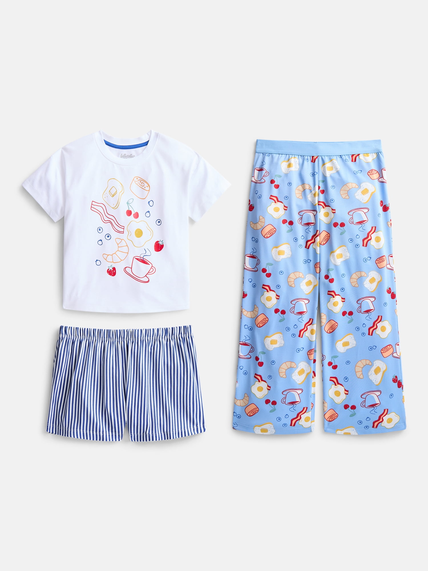 Wonder Nation Girls Graphic Tee with Shorts and Pants Pajama Set, 3 Piece, Sizes 4-18