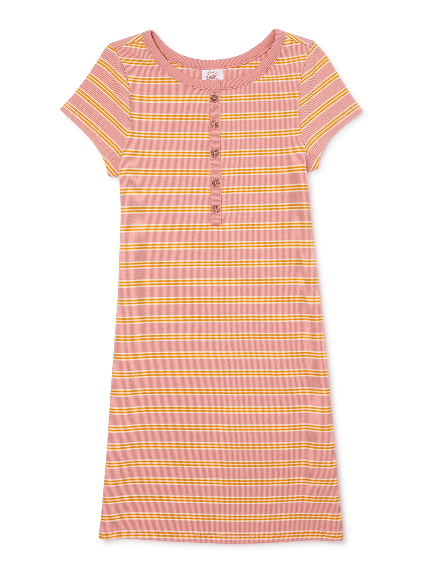 Wonder Nation Girls Short Sleeve Henley Dress, Sizes 418 & Plus