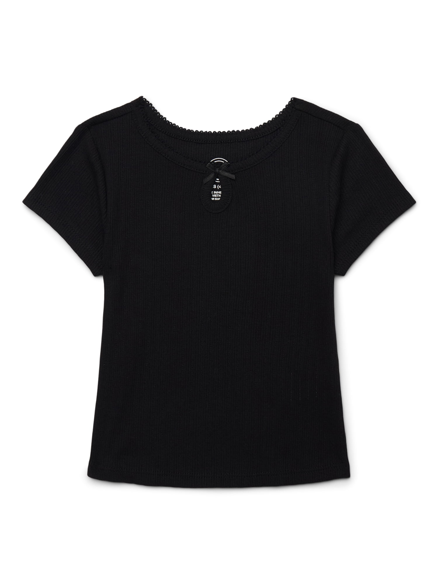 Wonder Nation Girls Ribbed Pointelle Keyhole T-Shirt, Sizes 4-18 & Plus