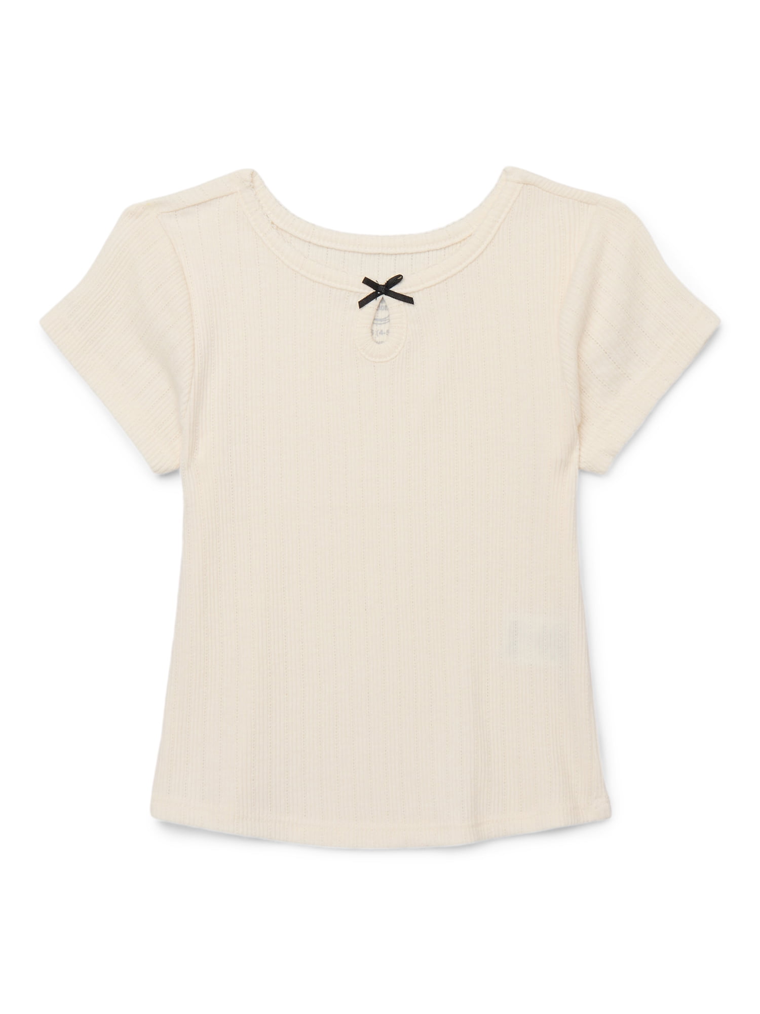 Wonder Nation Girls Ribbed Pointelle Keyhole T-Shirt, Sizes 4-18 & Plus