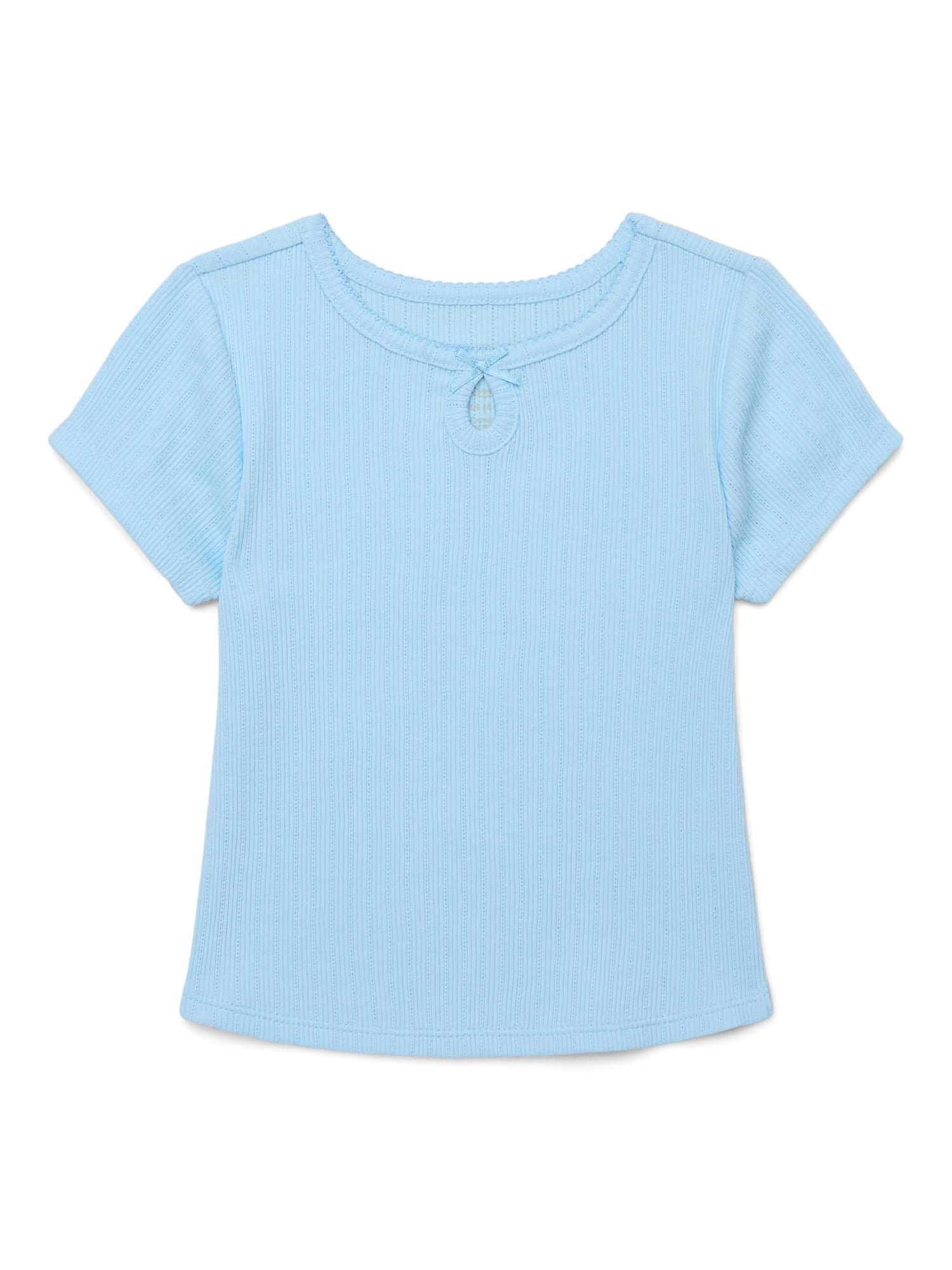 Wonder Nation Girls Ribbed Pointelle Keyhole T-Shirt, Sizes 4-18 & Plus