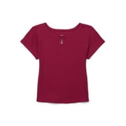 WONDER NATION Girls Ribbed Pointelle Keyhole T-Shirt, Sizes 4-18 & Plus