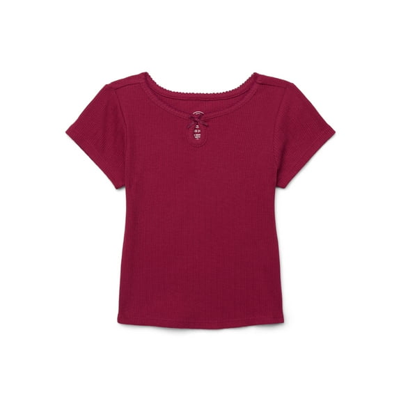 Wonder Nation Girls Ribbed Pointelle Keyhole T-Shirt, Sizes 4-18 & Plus