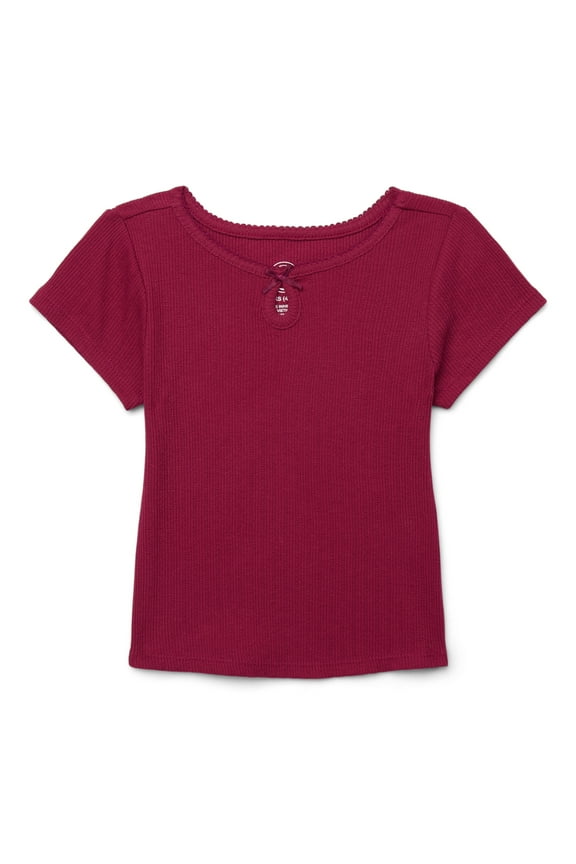 Girls Ribbed Pointelle Keyhole T-Shirt, Sizes 4-18 & Plus