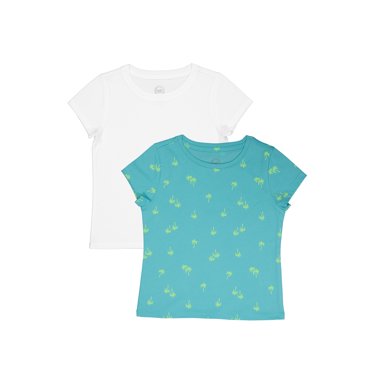 Wonder Nation Girls Short Sleeve Kid Tough T-Shirt, 2-Pack, Sizes 4-18 & Plus