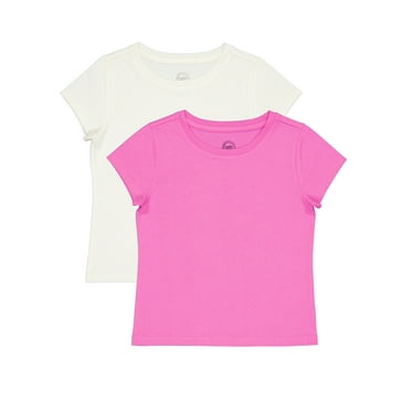 Wonder Nation Girls Kid Tough Tee with Short Sleeves, 2-Pack, Sizes 4-18 & Plus