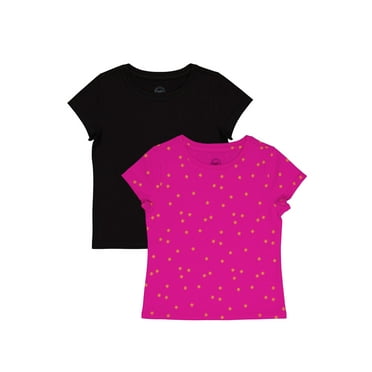 Wonder Nation Girls Short Sleeve Kid Tough T-Shirt, 2-Pack, Sizes 4-18 & Plus