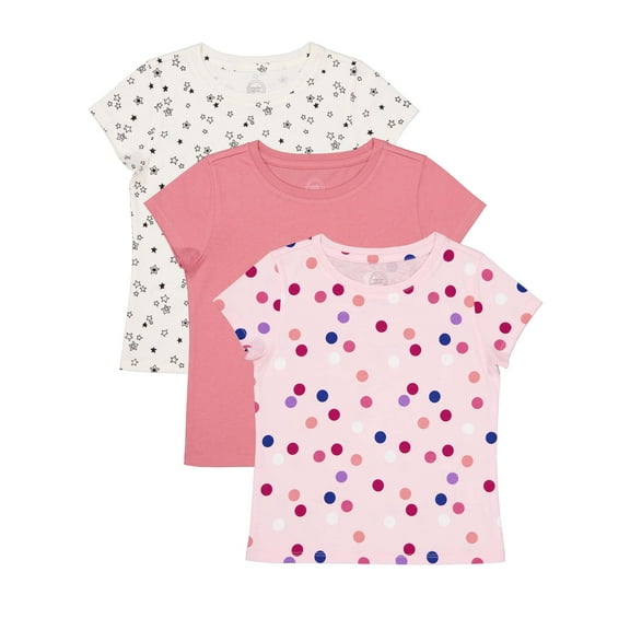 Wonder Nation Girls Short Sleeve Kid Tough T-Shirt, 3-Pack, Sizes 4-18 & Plus