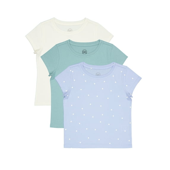 Wonder Nation Girls Kid Tough Tee with Short Sleeves, 3-Pack, Sizes 4-18 & Plus