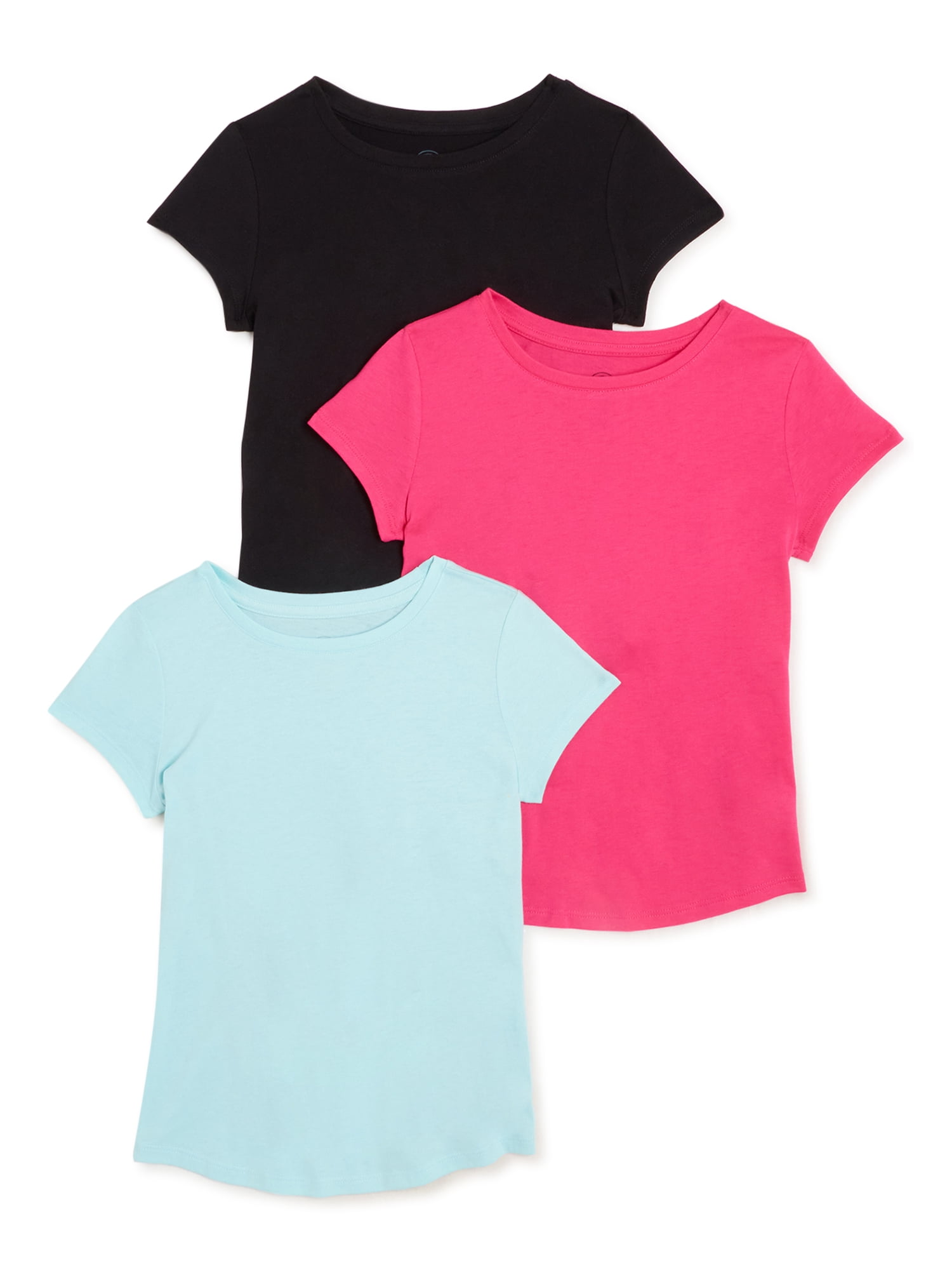 Wonder Nation Girls Short Sleeve Kid Tough T-Shirts, 3-Pack, Sizes 4-18 & Plus