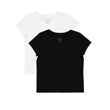 Wonder Nation Girls Short Sleeve Kid Tough V-Neck Tee, Sizes 4-18 & Plus