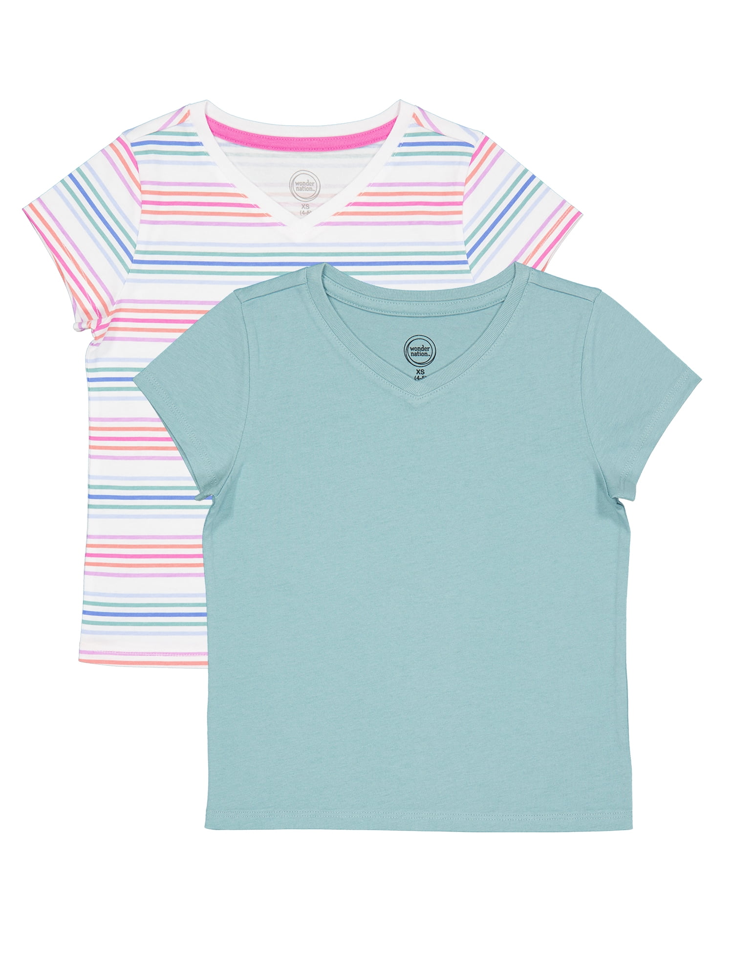 Wonder Nation Girls Short Sleeve Kid Tough V-Neck Tee, Sizes 4-18 & Plus