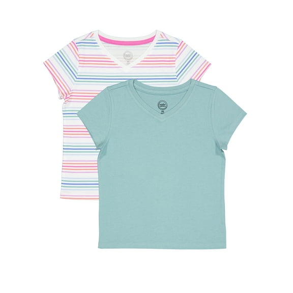 Wonder Nation Girls Short Sleeve Kid Tough V-Neck Tee, Sizes 4-18 & Plus