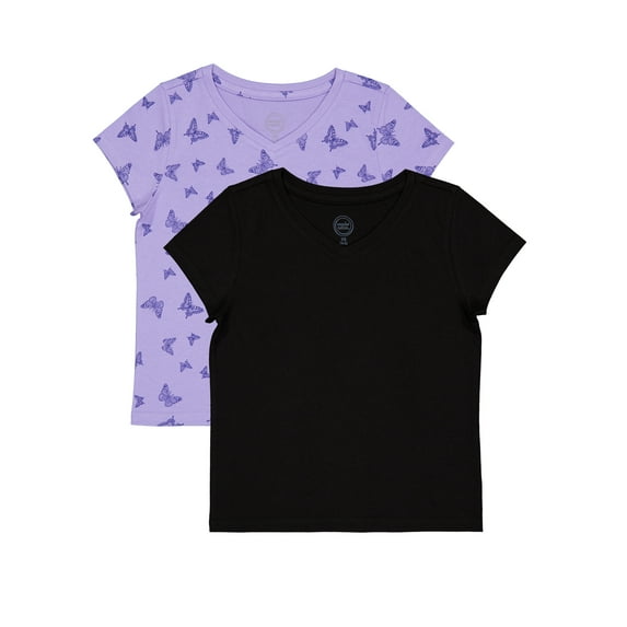 Wonder Nation Girls Short Sleeve Kid Tough V-Neck Tee, Sizes 4-18 & Plus