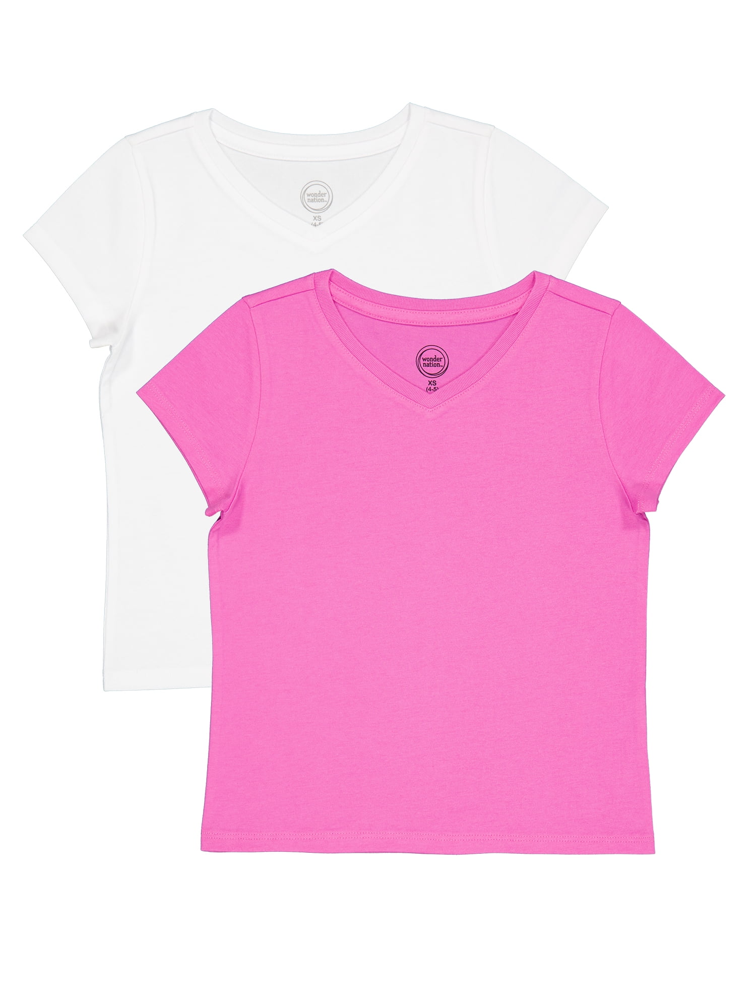 Wonder Nation Girls Short Sleeve Kid Tough V-Neck Tee, Sizes 4-18 & Plus