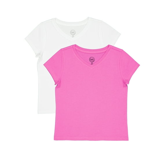 Wonder Nation Girls Short Sleeve Kid Tough V-Neck Tee, Sizes 4-18 & Plus