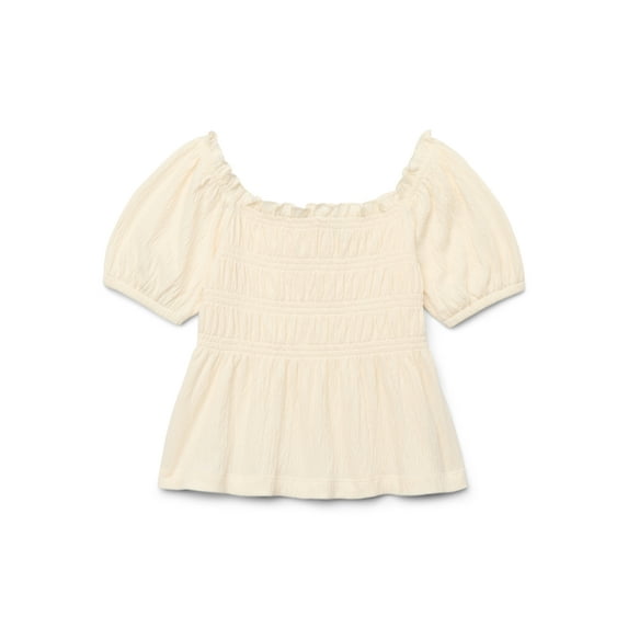 Wonder Nation Girls Smocked Puff Sleeve Top, Sizes 4-18 & Plus