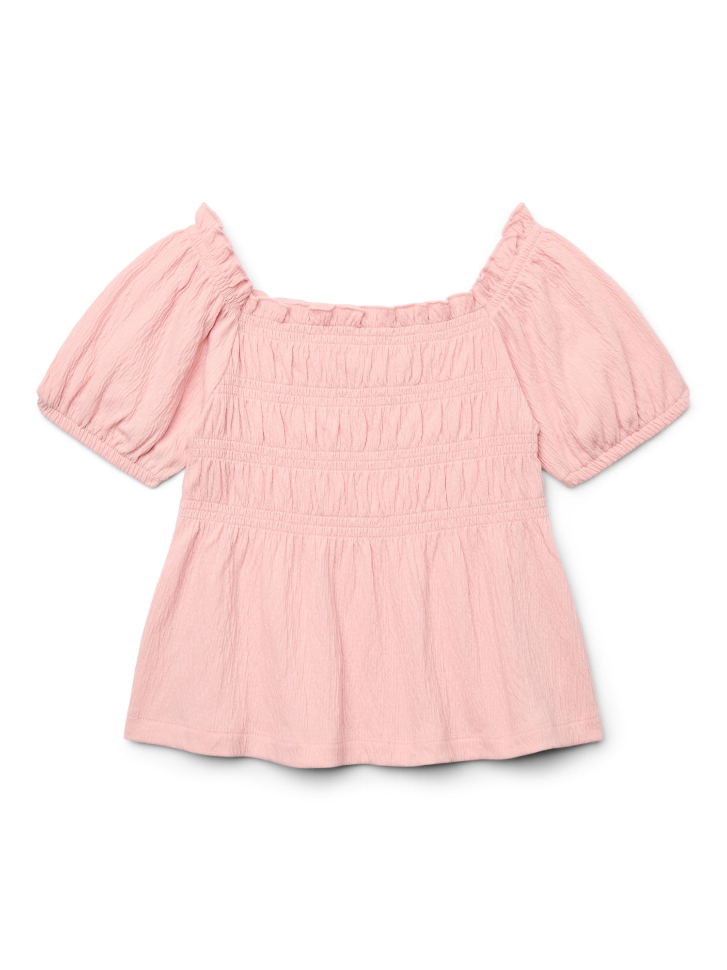Wonder Nation Girls Smocked Puff Sleeve Top, Sizes 4-18
