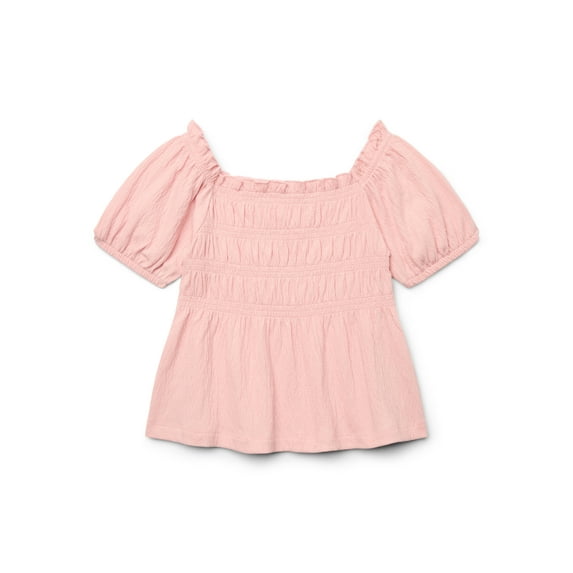 Wonder Nation Girls Smocked Puff Sleeve Top, Sizes 4-18 & Plus