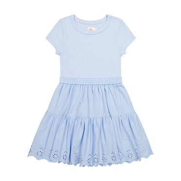 Wonder Nation Girls Short Sleeve Mixed Tiered Dress, Sizes 4-18 & Plus
