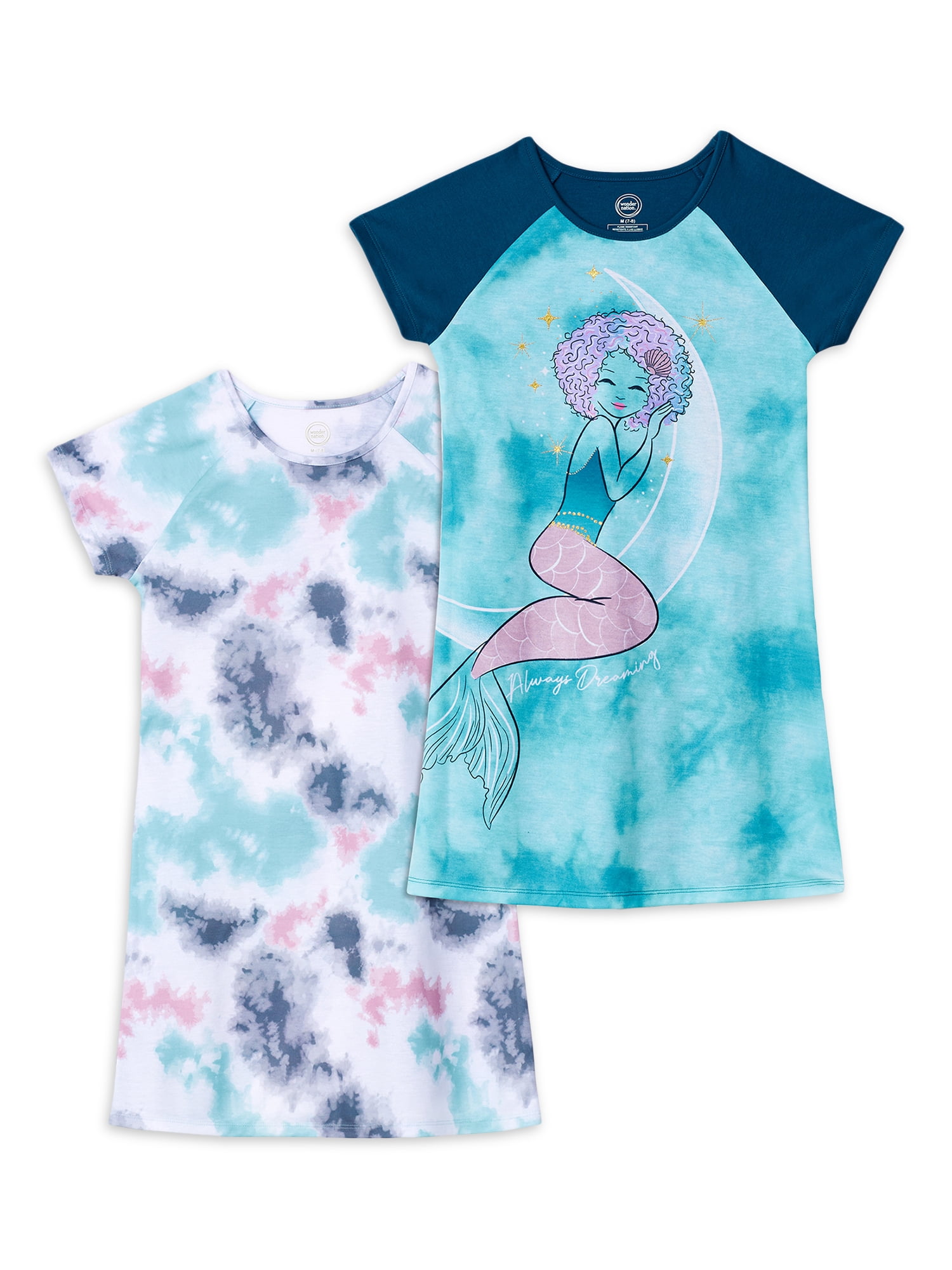 Wonder Nation Girls Short Sleeve Nightgown, 2-Pack, Size 4-18 & Plus