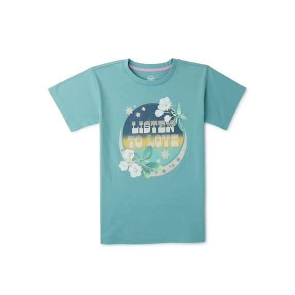 Wonder Nation Girls' Short Sleeve Oversized Graphic Tee, Sizes 6-18 & Plus