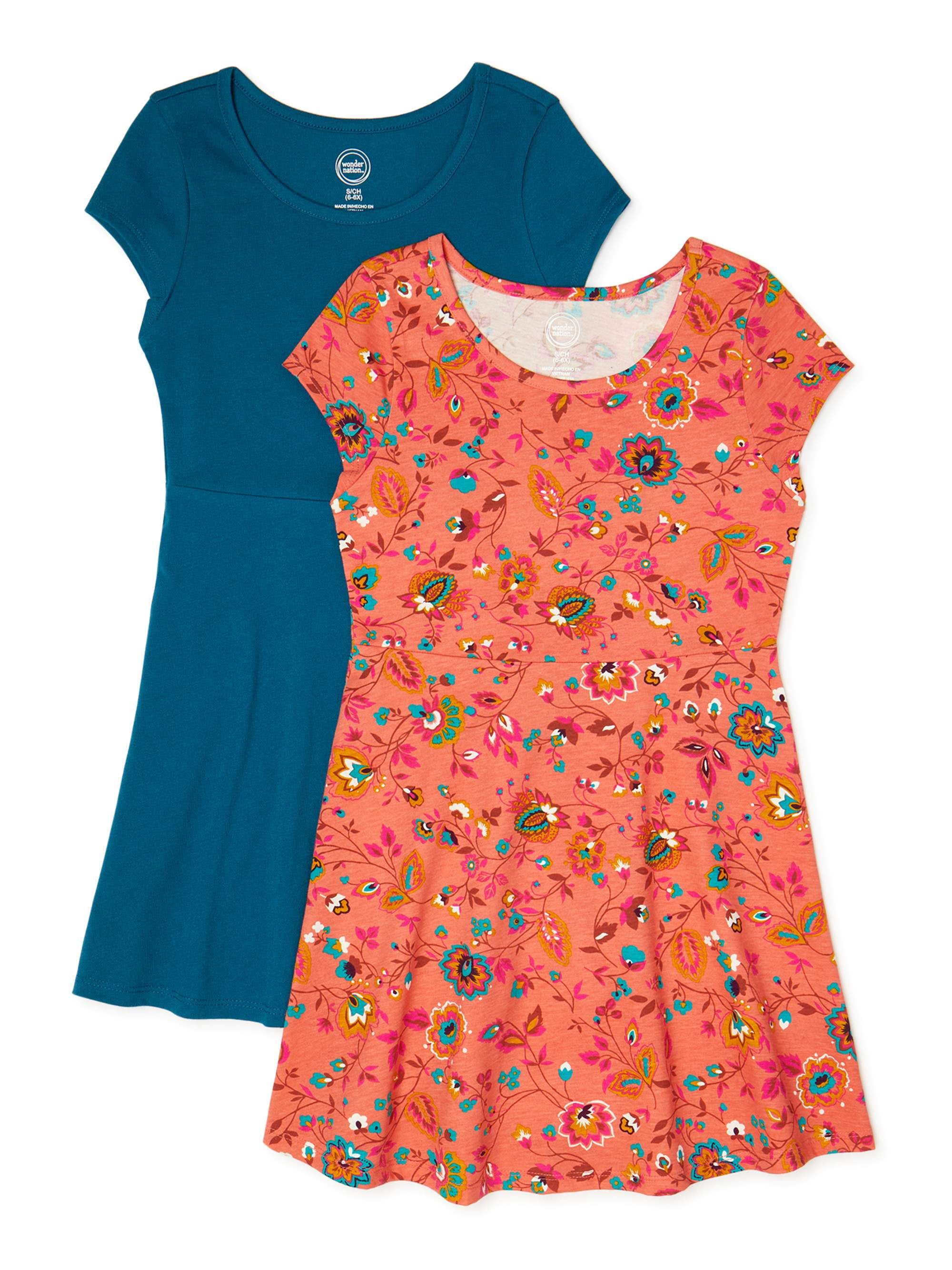 Wonder Nation Girls Short Sleeve Play Dress, 2-Pack, Sizes 4-18 u0026 Plus -  Walmart.com
