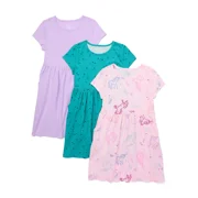 Wonder Nation Girls Short Sleeve Play Dress, 3-Pack, Sizes 4-18 & Plus