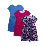 Wonder Nation Girls Short Sleeve Play Dress, 3-Pack, Sizes 4-18 & Plus