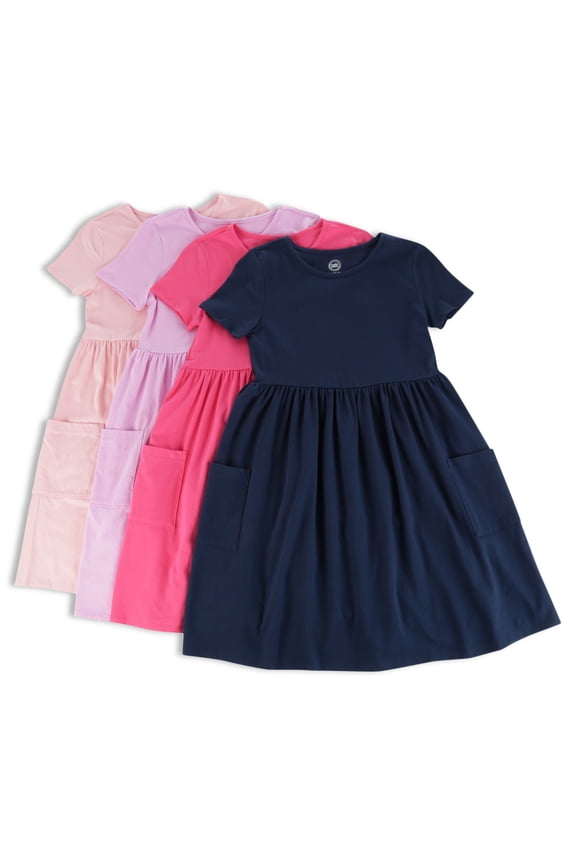 Girls Short Sleeve Play Dress, 4-Pack, Sizes 4-18 & Plus
