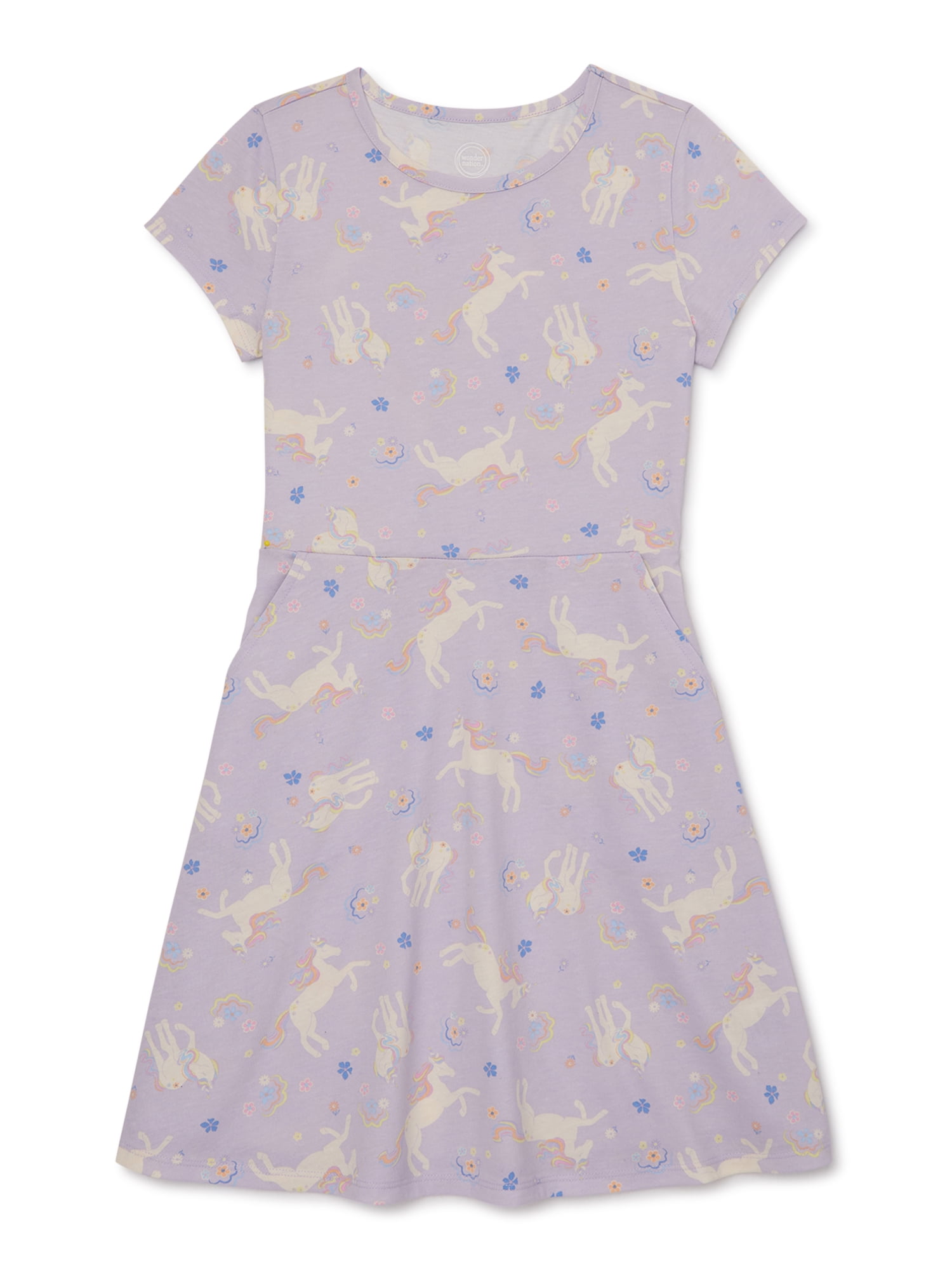 Wonder Nation Girls Short Sleeve Play Dress, Size 4-18 & Plus