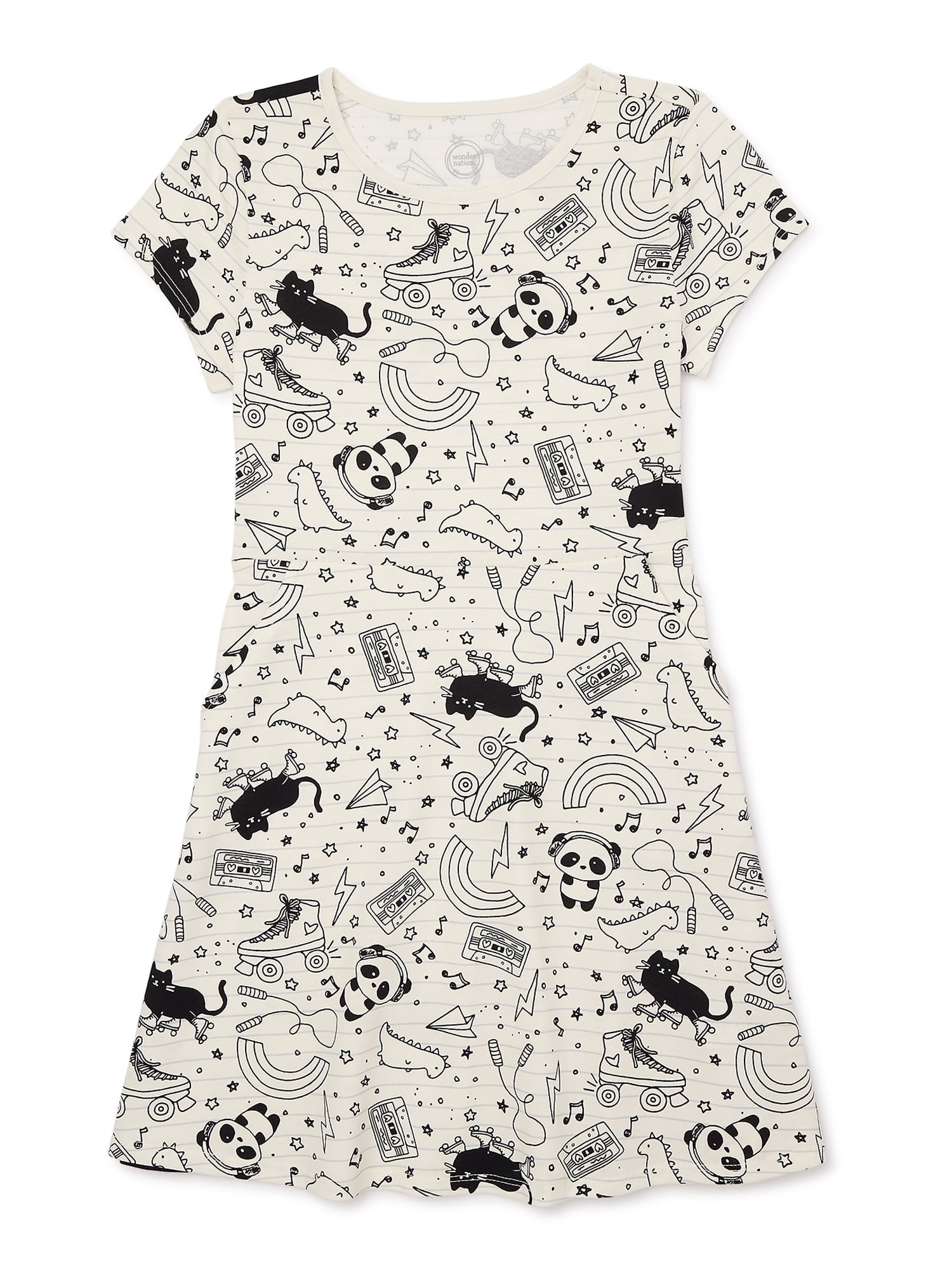 Wonder Nation Girls Short Sleeve Play Dress with Pockets, Sizes 4-18