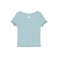 thumbnail image 1 of Wonder Nation Girls Short Sleeve Pointelle Trim Shirt, Sizes 4-18 & Plus, 1 of 4