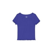 Wonder Nation Girls Short Sleeve Pointelle Trim Shirt, Sizes 4-18 & Plus
