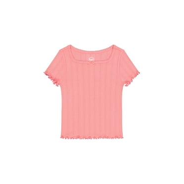 Wonder Nation Girls Short Sleeve Pointelle Trim Shirt, Sizes 4-18 & Plus
